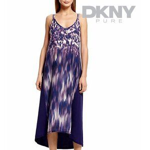 Vintage Y2K DKNY Pure silk midi dress/lounge/sleep, abstract purple print, M